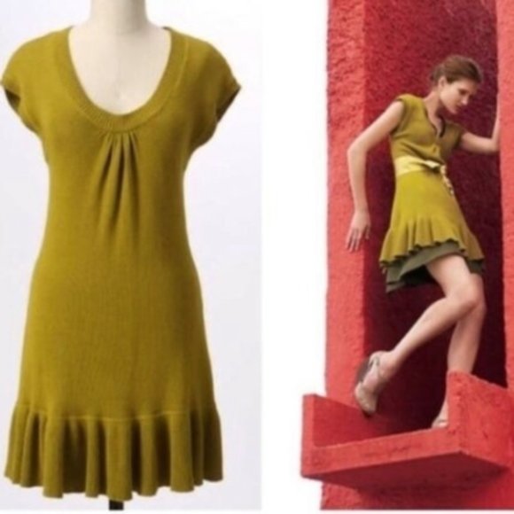 Anthropologie Great Lengths Sparrow Curry Knit Dress Sz S - Picture 1 of 6